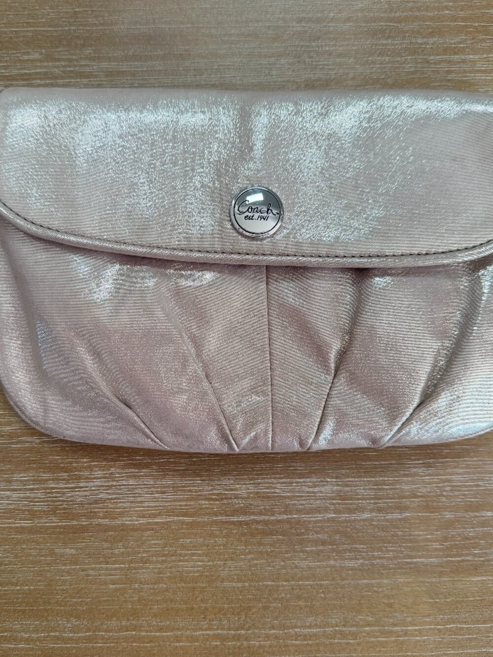 Coach Champagne Shimmer Metallic Wristlet Clutch Purse Purple Interior EUC